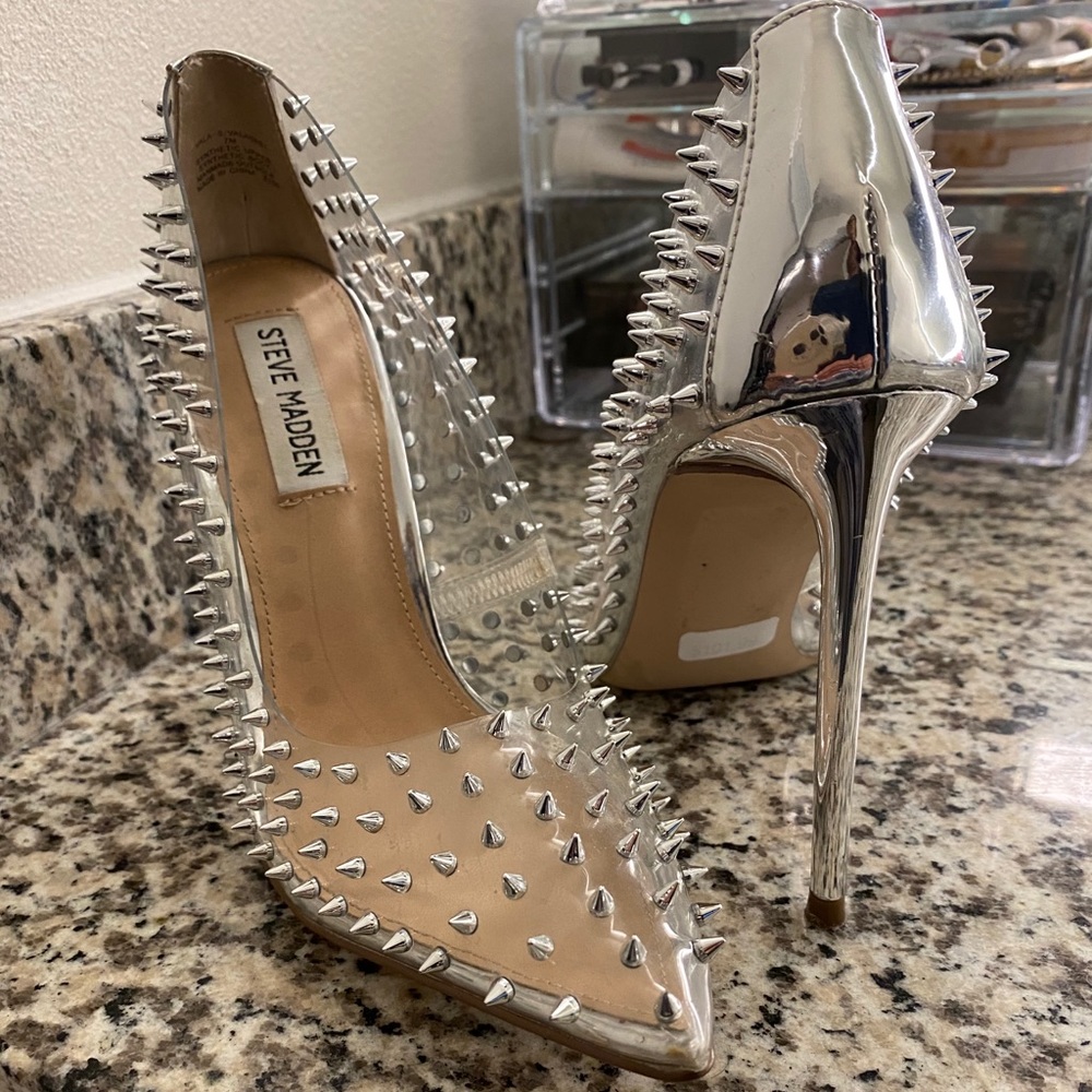 Steve Madden studded clear heels